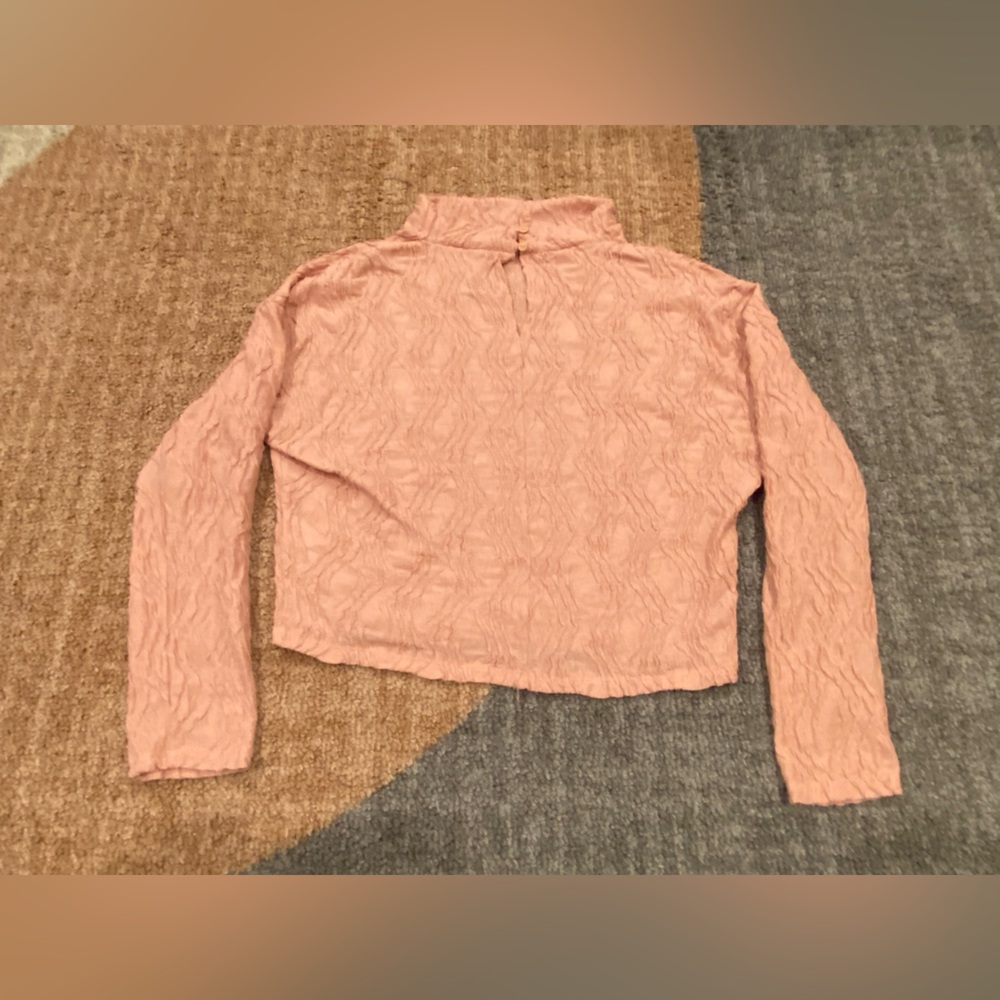 Mock Neck Small Anthropologie Ribbed Textured Top Blouse Dusty Pink Long Sleeve - Picture 3 of 6